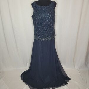JKARA Blue Multi-Color Beaded Sleeveless Special Occasion Formal Dress- Size 14W